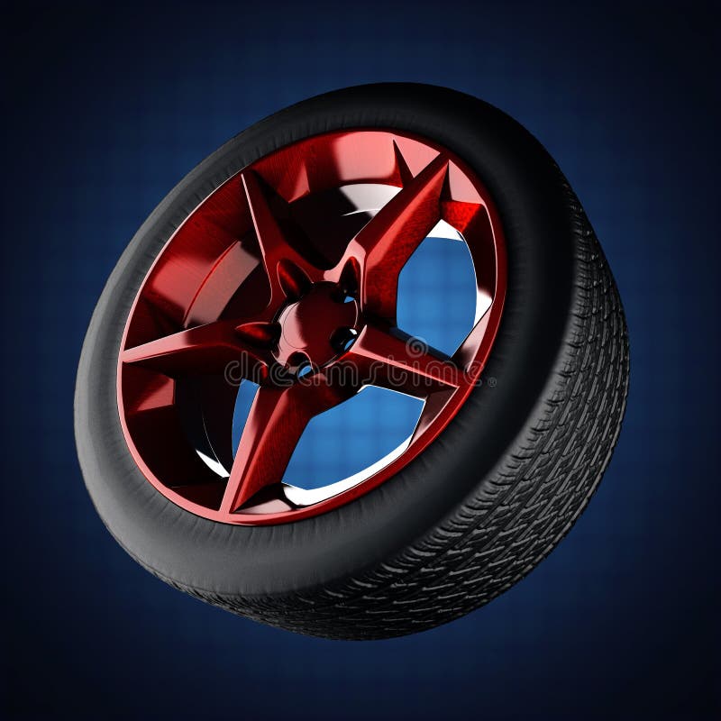 Car Wheel on Blue Background Stock Illustration Illustration of close