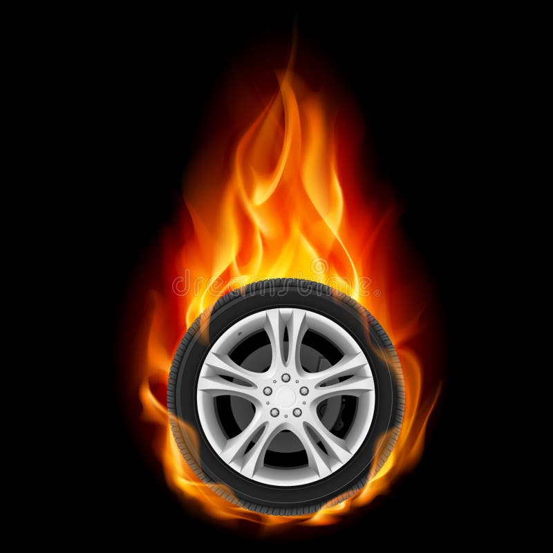 Car wheel on fire stock illustration. Illustration of isolated 16103664