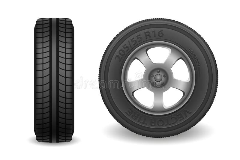 Car wheel isolated on white. Realistic sport car tyre vector illustration