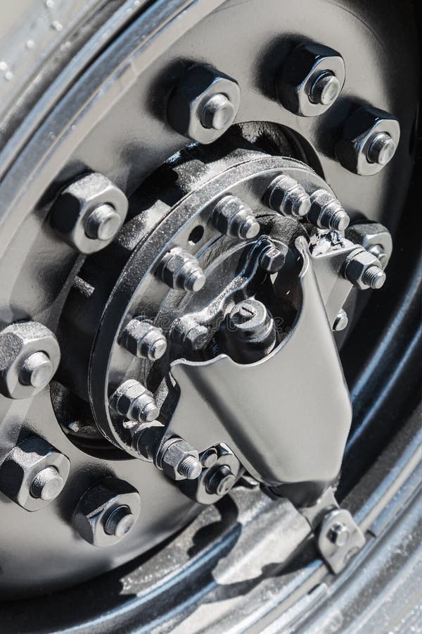 Lug nuts on a new truck. stock photo. Image of finish 1574046