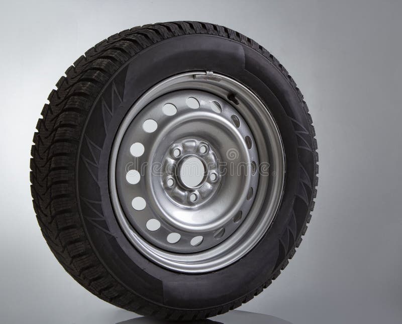 Winter Studded Car Tire with Snow Spikes Stock Image Image of closeup