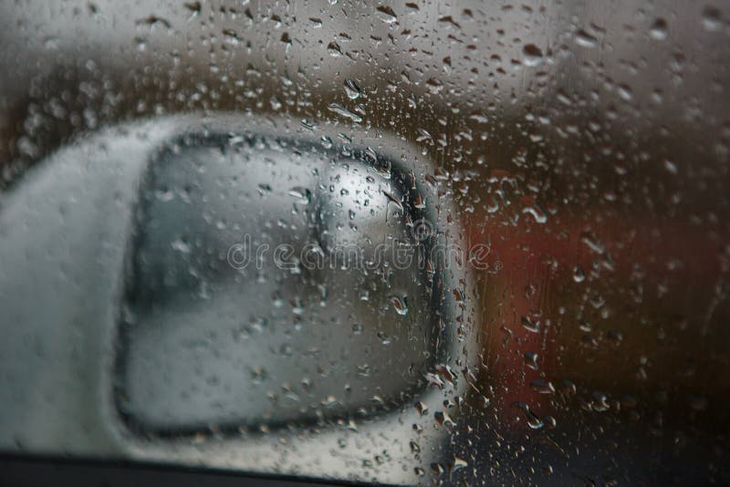 The Car Window is Wet with Raindrops. Stock Image Image of looking
