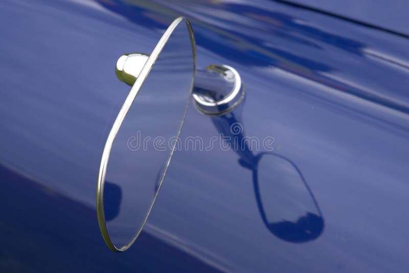 Classic Chrome Car Wing Mirror. Stock Photo Image of blue