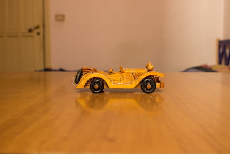 Car Wooden Model Toy on a Wooden Table Stock Photo Image of object