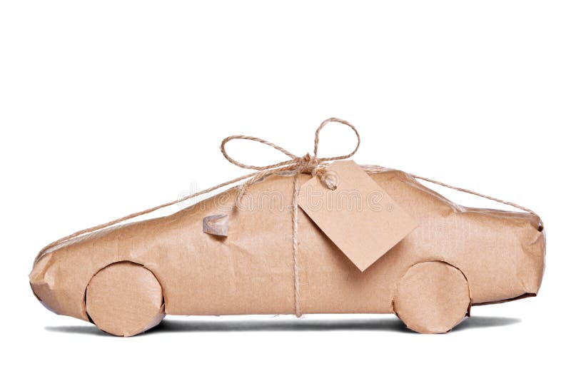 Car wrapped in brown paper cut out