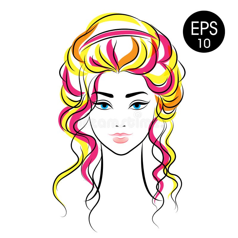 Cara conservada em estoque da mulher do vetor Retrato da menina da beleza com cabelo colorido ilustração do vetor Cara conservada em estoque da mulher do vetor Retrato da menina da beleza com cabelo colorido ilustração do vetor
