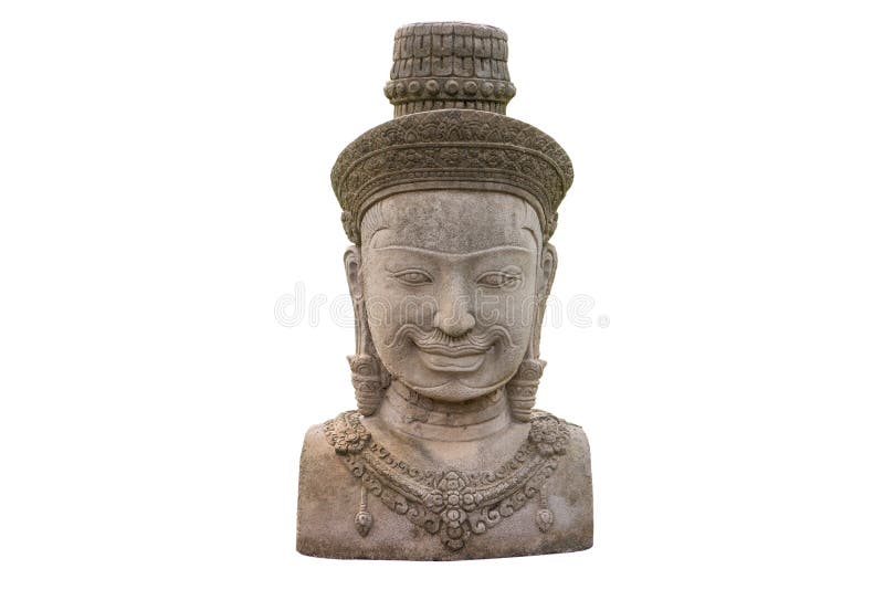 Cara da estátua de buddha do Khmer isolada no fundo branco imagem de stock Cara da estátua de buddha do Khmer isolada no fundo branco imagem de stock