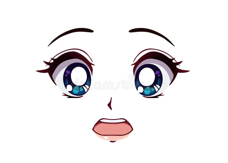 Cara De Anime Asustada. Estilo Manga Grandes Ojos Azules Ilustración del  Vector - Ilustración de hermoso, lengüeta: 178755659