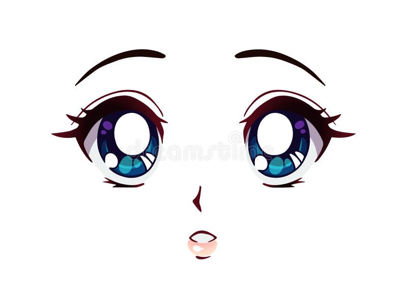  Cara De Anime Sorprendida. Estilo Manga Grandes Ojos Azules. Ilustración del Vector