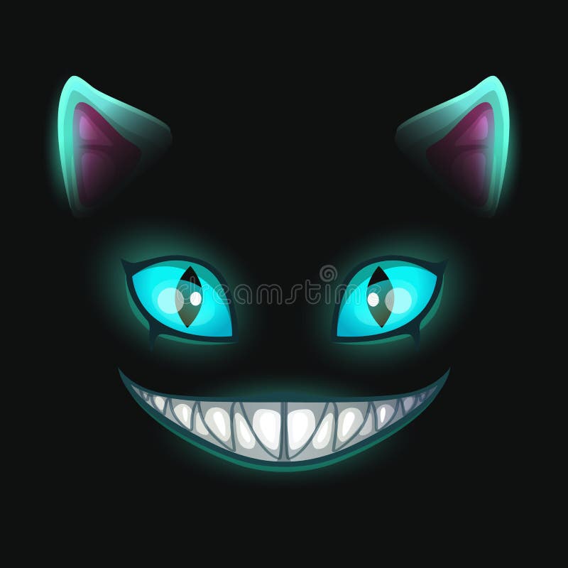 Cara de sorriso assustador do gato da fantasia no fundo preto