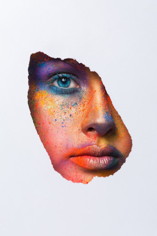 Cara del modelo con maquillaje colorido del arte, primer imágenes de archivo libres de regalías Cara del modelo con maquillaje colorido del arte, primer imágenes de archivo libres de regalías