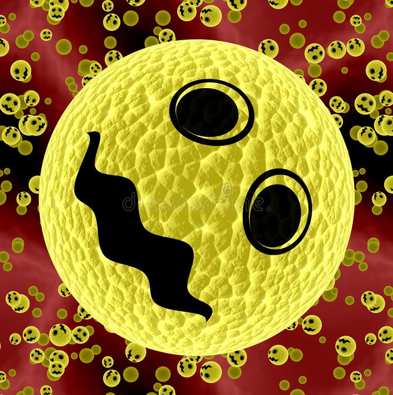 Cara do divertimento das bactérias loucas ou de esferas feias do vírus no sangue ilustração stock Cara do divertimento das bactérias loucas ou de esferas feias do vírus no sangue ilustração stock