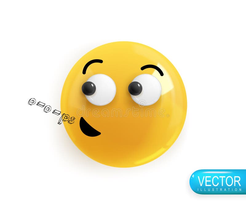 Cara Emoji. Diseño 3d Realista. Color Brillante Amarillo Emoticono. Icono En El Estilo De Dibujos Animados De Plástico Ilustración del Vector