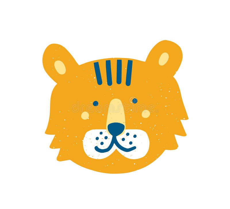 Cara engraçada bonito ou cabeça do tigre Focinho adorável dos desenhos animados do animal ou do predador exótico isolado no fundo ilustração royalty free Cara engraçada bonito ou cabeça do tigre Focinho adorável dos desenhos animados do animal ou do predador exótico isolado no fundo ilustração royalty free