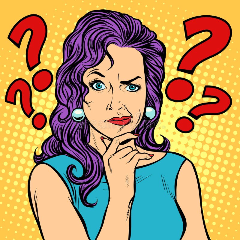 Cara escéptica de las expresiones faciales de la mujer stock de ilustración Cara escéptica de las expresiones faciales de la mujer stock de ilustración