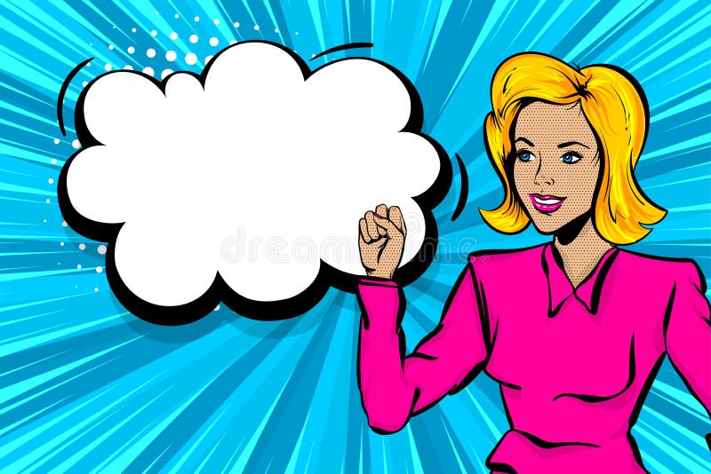 Cara feliz de la muchacha retra de la mujer del arte pop stock de ilustración Cara feliz de la muchacha retra de la mujer del arte pop stock de ilustración