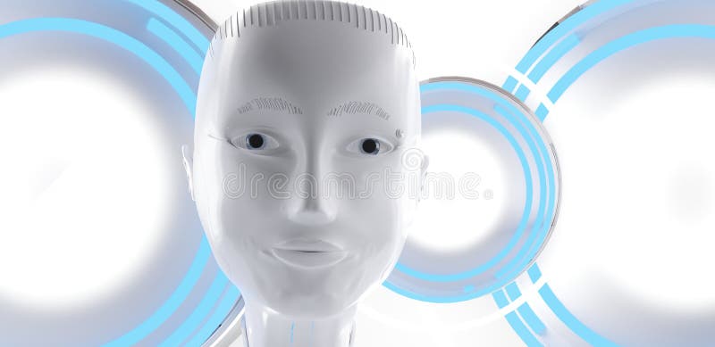 Cara principal branca A do robô Mim 3D-Illustration ilustração do vetor