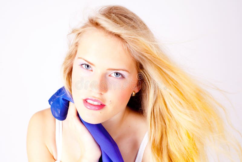 Beauty blonde woman face with blue eyes. Beauty blonde woman face with blue eyes