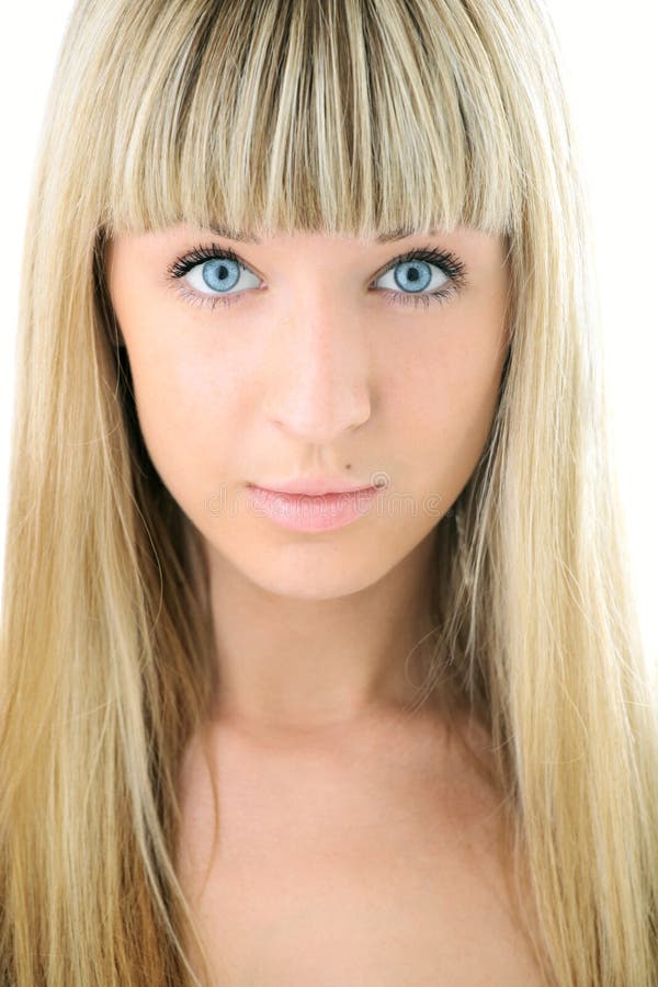 Beauty blonde girl closeup face on white background. Beauty blonde girl closeup face on white background