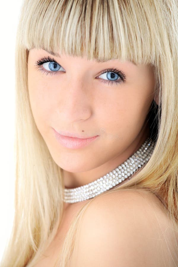 Beauty blonde girl closeup face on white background. Beauty blonde girl closeup face on white background