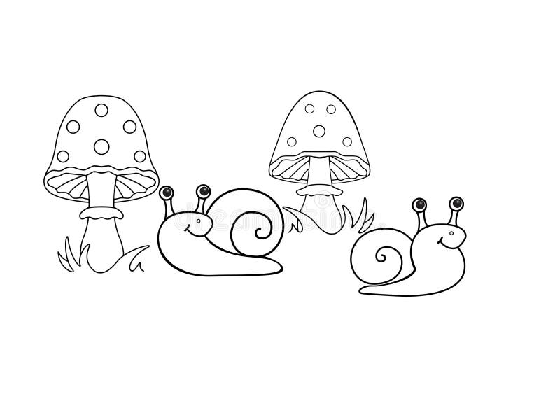 Caracoles Y Agaricos De Mosca Caracoles Divertidos Debajo De Setas Ilustracion Del Vector Ilustracion De Mosca Setas 131083092