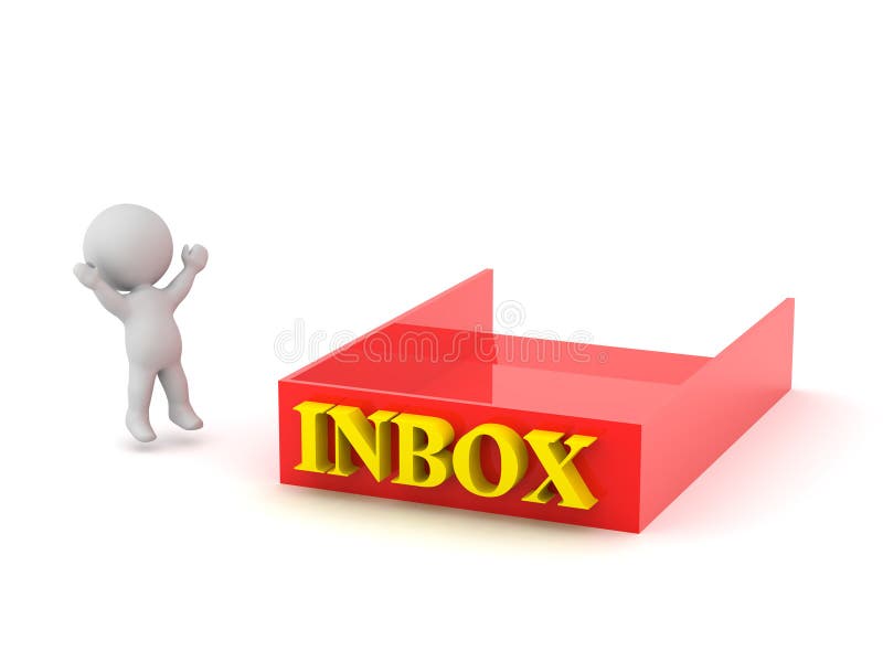 Caracter 3D fericit cu inbox gol stock illustration