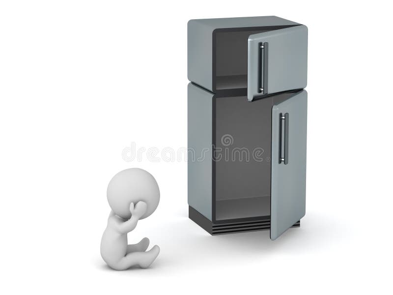 Caracter 3D supărat cu frigider gol royalty free illustration
