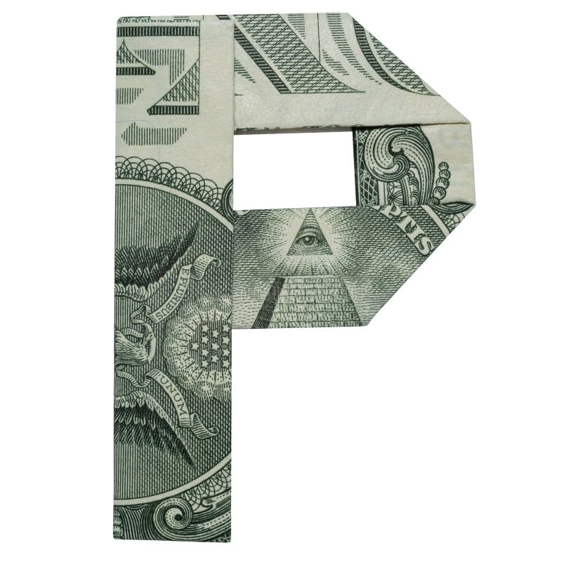 Caracter de letra p do origami de dinheiro