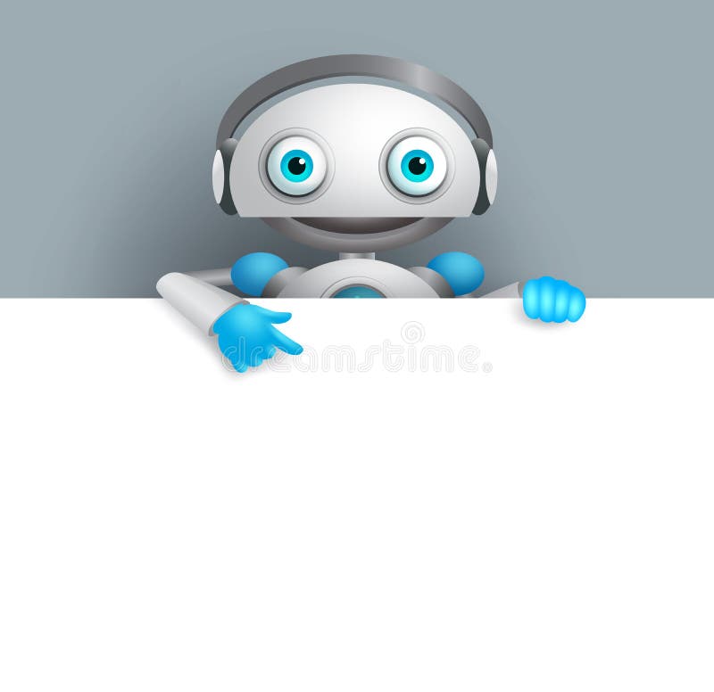 Caracter robot alb vectorial afișând o placă albă goală pentru text royalty free illustration
