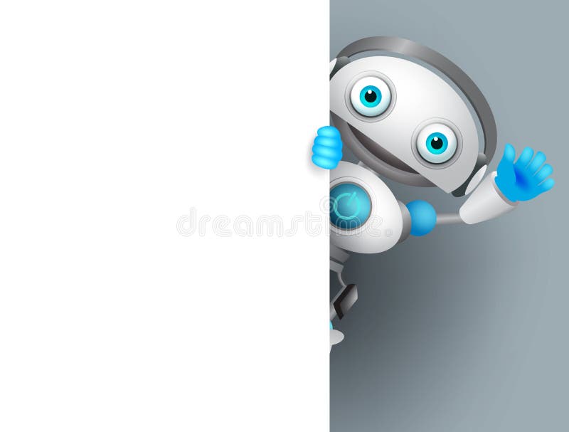 Caracter vector robot care deține o placă albă cu spațiu liber pentru text stock illustration