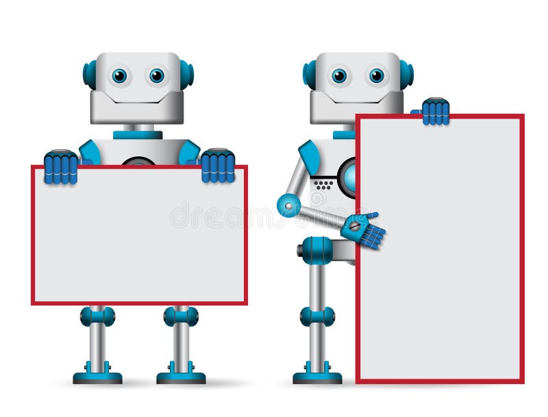 Caractere vectoriale robot care păstrează tablă albă necompletată pentru text royalty free illustration