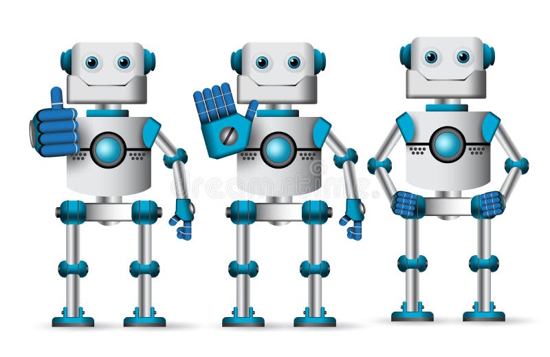 Caractere vectoriale robot setate în picioare cu gesturi manuale diferite royalty free illustration
