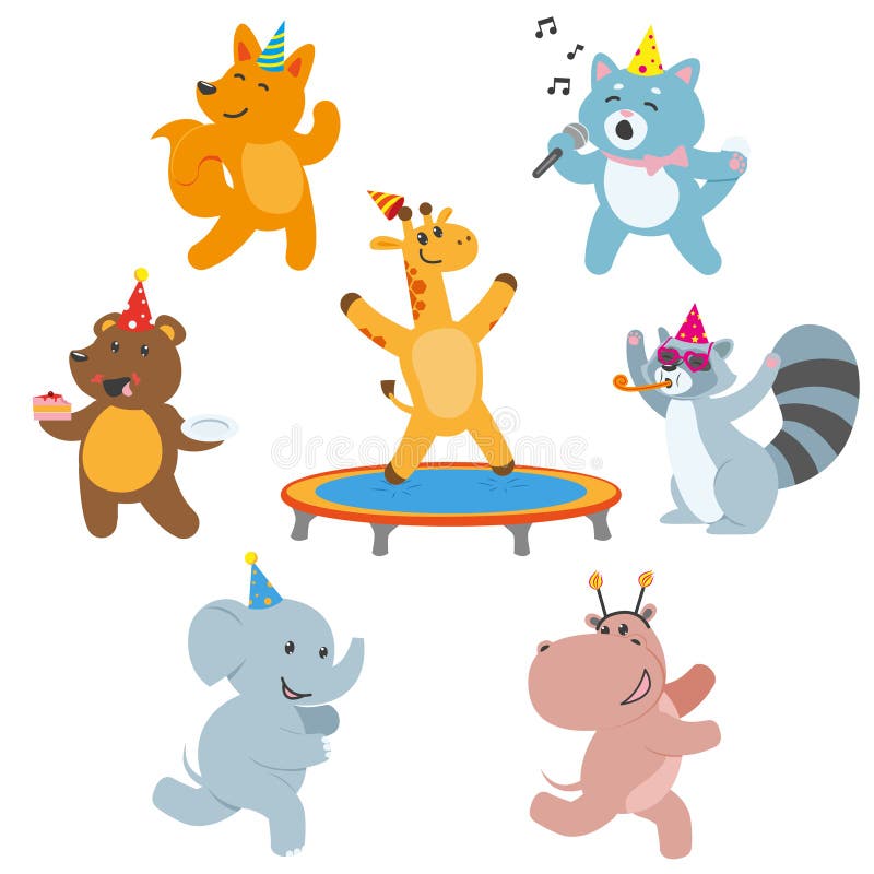 Caracteres animales que se divierten en la fiesta de cumpleaños ilustración del vector Caracteres animales que se divierten en la fiesta de cumpleaños ilustración del vector