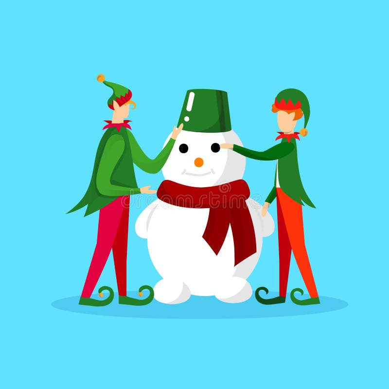 Caracteres de la Navidad de los duendes que hacen el muñeco de nieve divertido libre illustration Caracteres de la Navidad de los duendes que hacen el muñeco de nieve divertido libre illustration