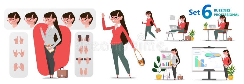 Caracteres estilizados fijados para la animación Profesiones de la oficina de la mujer ilustración del vector Caracteres estilizados fijados para la animación Profesiones de la oficina de la mujer ilustración del vector