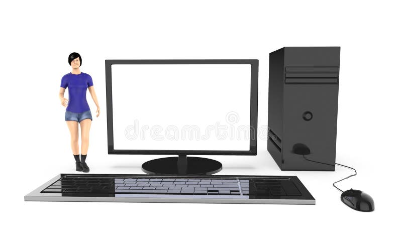caractère 3d, femme et un ordinateur/bureau illustration de vecteur caractère 3d, femme et un ordinateur/bureau illustration de vecteur