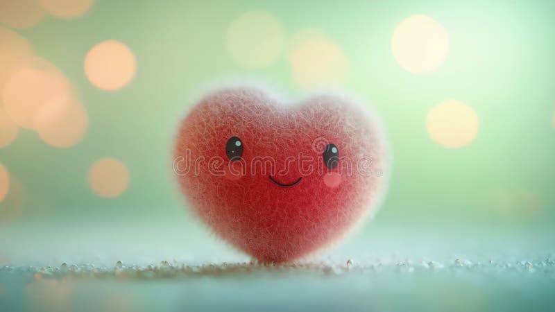 Caractère de coeur mignon et flou avec un sourire entouré d'effets lumineux lumineux dans un environnement doux et rêveur illustration libre de droits