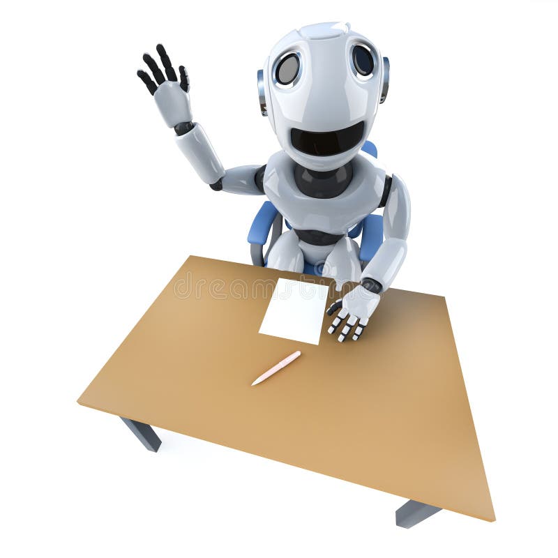 caractère drôle du robot 3d ondulant du begind un bureau illustration de vecteur caractère drôle du robot 3d ondulant du begind un bureau illustration de vecteur