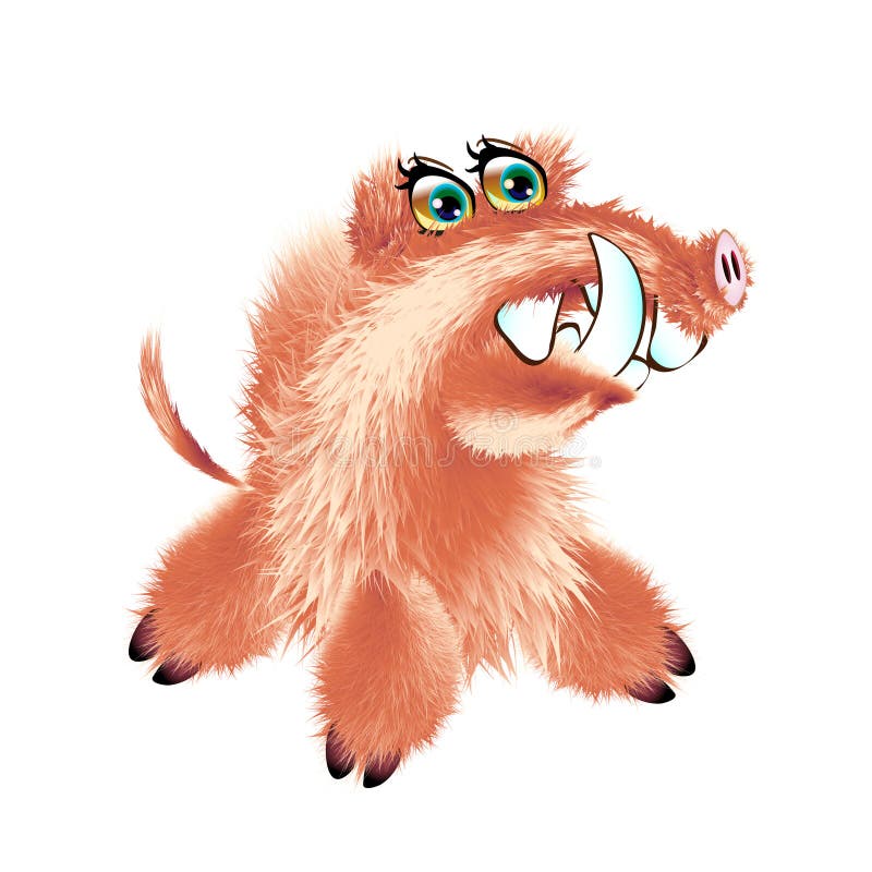 Caractère pelucheux mignon de sanglier ou de phacochère Illustration avec le porc se reposant Habitant de forêt dans le style de illustration de vecteur