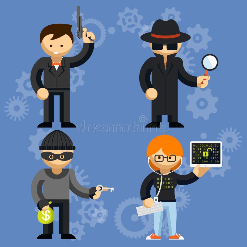Caractères de vecteur impliqués dans des activités criminelles illustration libre de droits Caractères de vecteur impliqués dans des activités criminelles illustration libre de droits