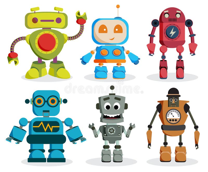 Caractères de vecteur de jouets de robot réglés Éléments colorés de robots d'enfants