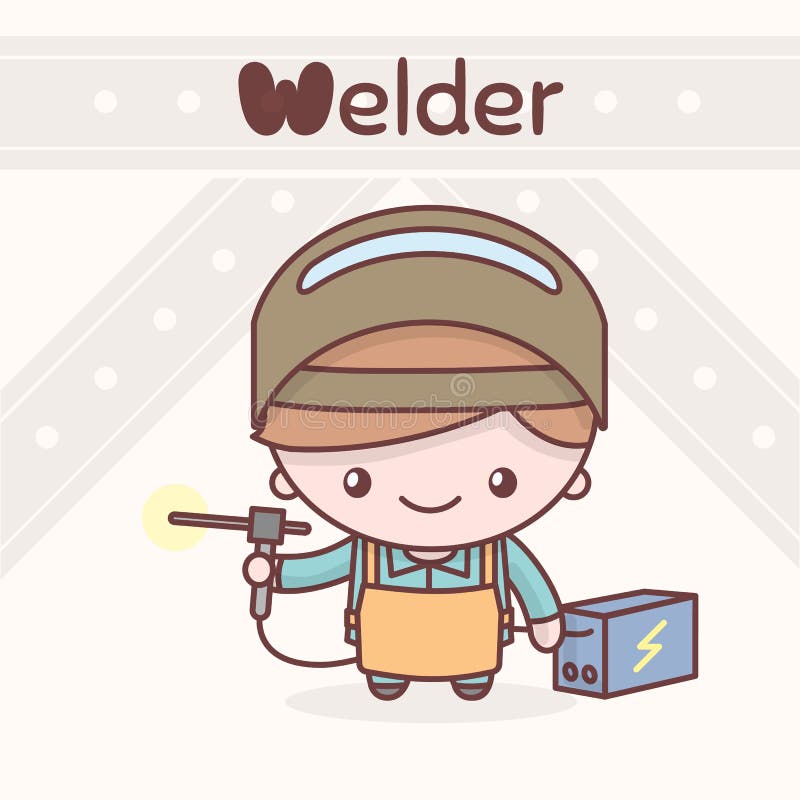 Caractères mignons de kawaii de chibi Professions d'alphabet La lettre W - soudeuse illustration stock Caractères mignons de kawaii de chibi Professions d'alphabet La lettre W - soudeuse illustration stock