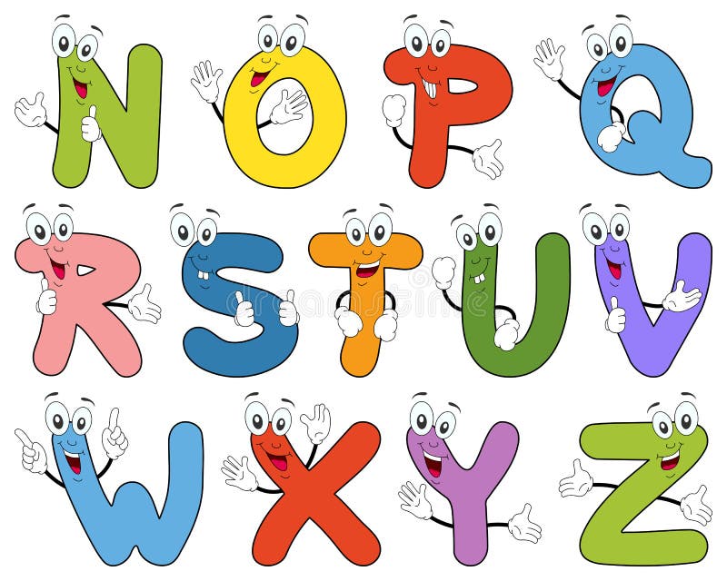 Caractères N-Z d'alphabet de dessin animé