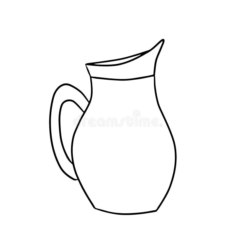 Carafe en verre pour le jus de l'eau de lait. Illustration unique vecteur de dataset dans le style de bande dessinée gribouillage.