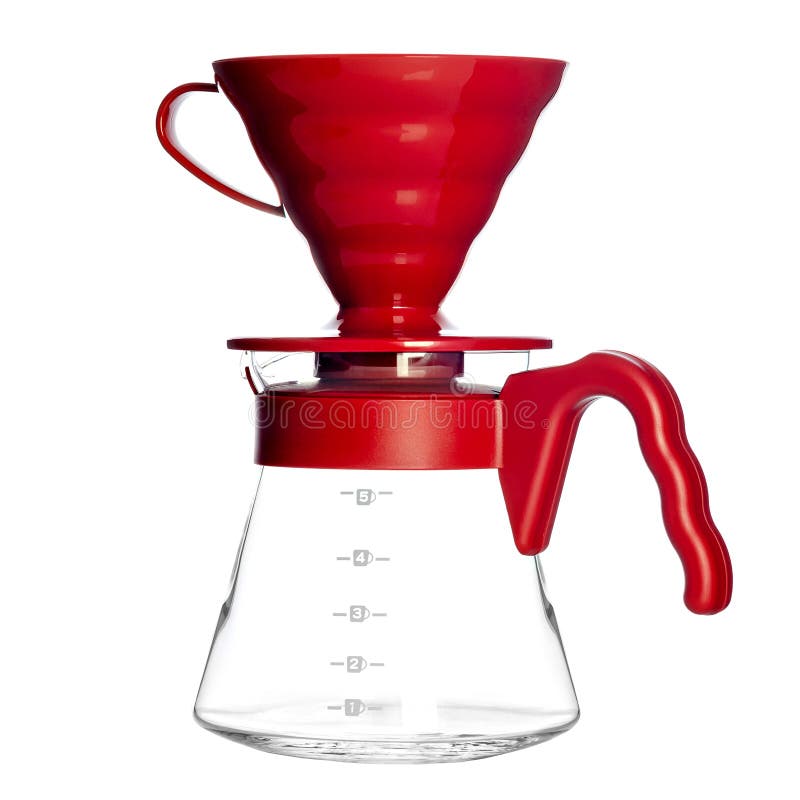 Caraffa di vetro e Purover - imbuto per fare caff? Fare alternativo isolato immagini stock libere da diritti Caraffa di vetro e Purover - imbuto per fare caff? Fare alternativo isolato immagini stock libere da diritti