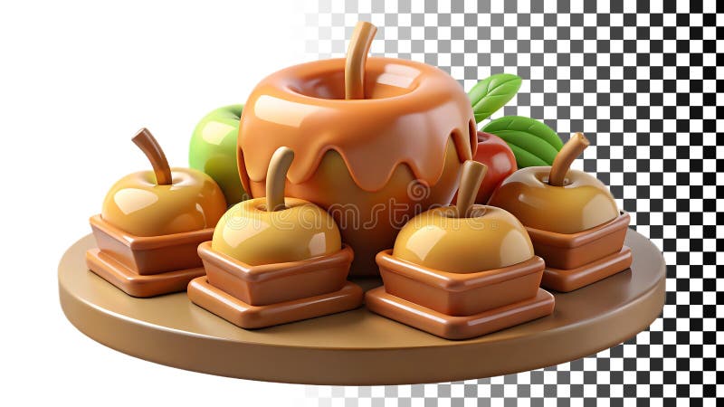 Caramel Apple dessert sött med karamellbeläggning med gott äppelefteråt med transparent bild Generative AI vektor illustrationer