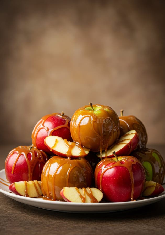 Caramel Apples Körd på vit platta stock illustrationer