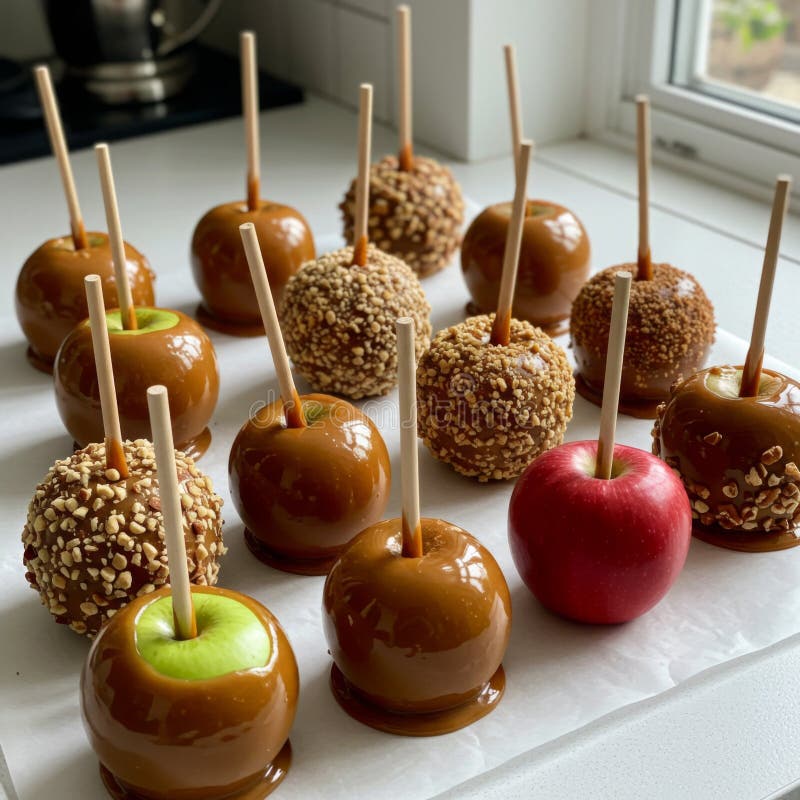 Caramel Apples with Peanut Topping royaltyfri illustrationer