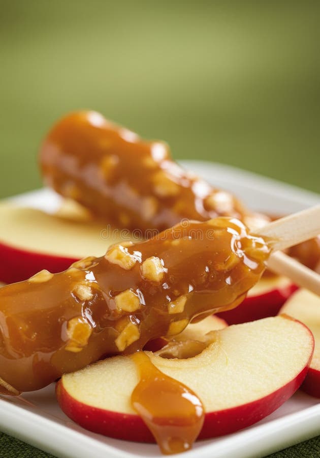 Caramel Apples with Peanuts on White Plate royaltyfri illustrationer