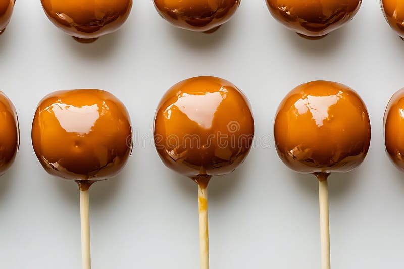 Caramel Apples på fästpunkter i en radövervy stock illustrationer